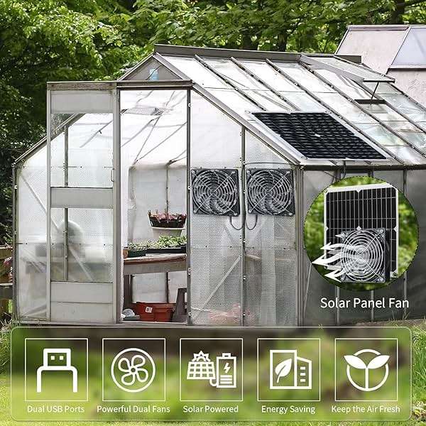 Riakrum 20W 16V Solar Panel Exhaust Fan Kit USB Portable Solar Powered Fan Summer Outdoor Waterproof Ventilator Fan for Chicken Coops, Greenhouses, Camping Exhaust (2 Sets) - Image 6