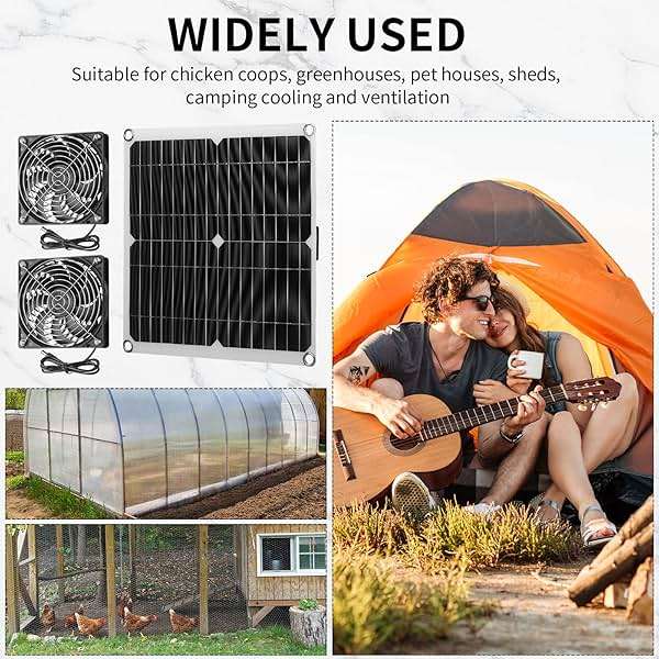 Riakrum 20W 16V Solar Panel Exhaust Fan Kit USB Portable Solar Powered Fan Summer Outdoor Waterproof Ventilator Fan for Chicken Coops, Greenhouses, Camping Exhaust (2 Sets) - Image 7