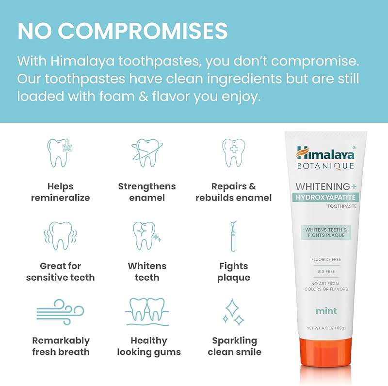 Himalaya Botanique Whitening+ Nano Hydroxyapatite Toothpaste, Mint, 4 oz | Nano Hydroxyapatite Toothpaste, Support Enamel Strength & Integrity,Great for Sensitive Teeth, Fluoride Free,SLS Free & Vegan - Image 4