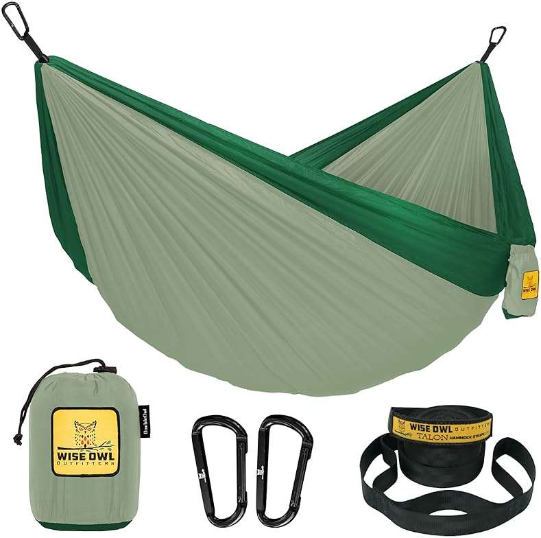 Wise Owl Outfitters Camping Hammock – up to 500lbs Portable Hammock with Tree Straps - Travel, Backpacking, Hiking, Outdoors Camping Gear - Single or Double - Image 1