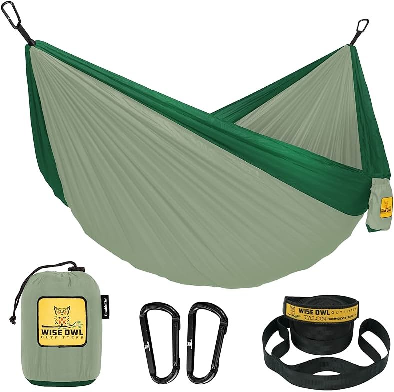 Wise Owl Outfitters Camping Hammock – up to 500lbs Portable Hammock with Tree Straps - Travel, Backpacking, Hiking, Outdoors Camping Gear - Single or Double - Product Image