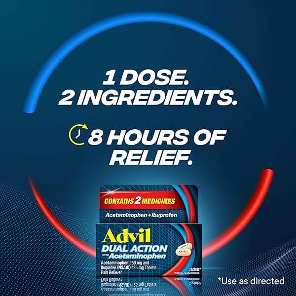 Advil Dual Action Coated Caplets, 125 Mg Ibuprofen and 250 Mg Acetaminophen per Dose (2 Dose Equivalent) for 8 Hour Pain Relief - 216 Count - Image 6