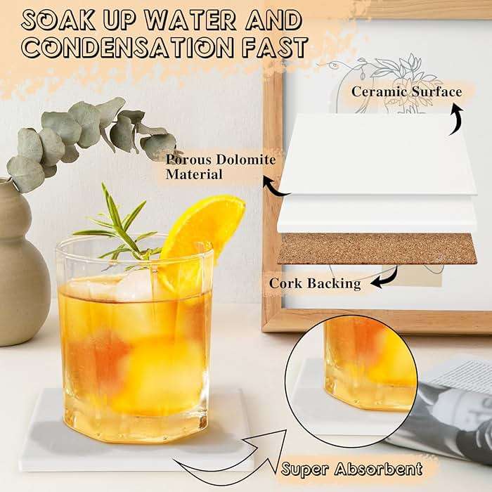 Ceramic Tiles for Crafts, GOH DODD 24 Pack Unglazed Blank Coasters with Cork Backing for Halloween Christmas Alcohol Ink Painting Acrylic Pouring Art Projects Gifts Wedding, Square, 4 Inch, White - Image 4