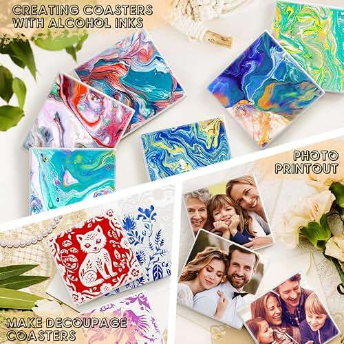 Ceramic Tiles for Crafts, GOH DODD 24 Pack Unglazed Blank Coasters with Cork Backing for Halloween Christmas Alcohol Ink Painting Acrylic Pouring Art Projects Gifts Wedding, Square, 4 Inch, White - Image 5