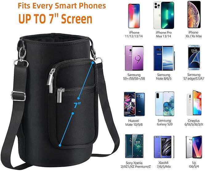 AceTreker 32/40/64/128 oz Neoprene Insulated Water Bottle Carrier Bag, Sling Bag Sleeve Pouch Holder with Strap & Paracord Handle and 2 Pocket for Travelling, Hiking, Camping - Image 2