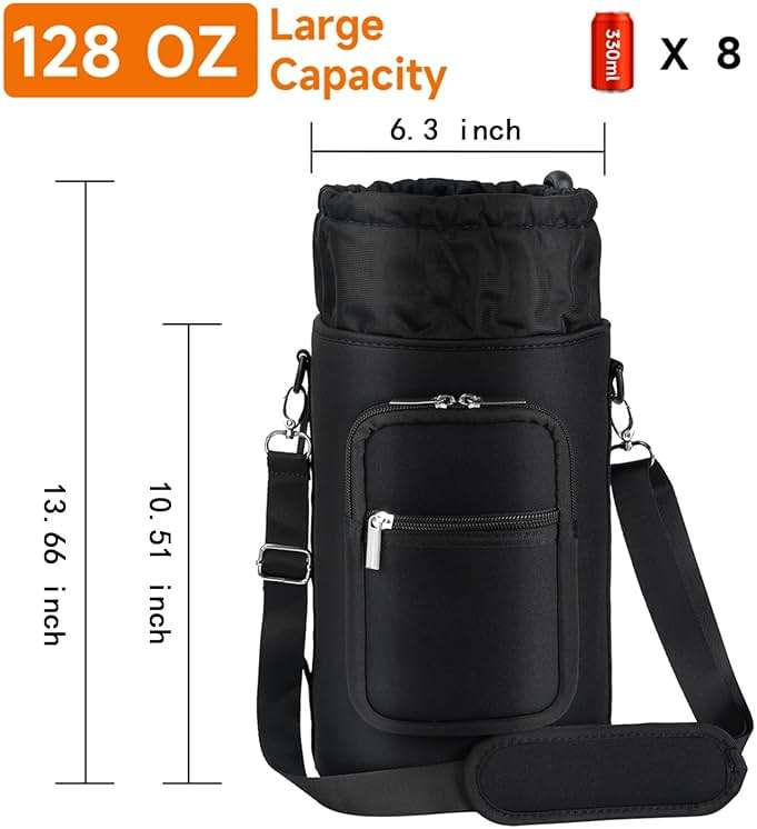 AceTreker 32/40/64/128 oz Neoprene Insulated Water Bottle Carrier Bag, Sling Bag Sleeve Pouch Holder with Strap & Paracord Handle and 2 Pocket for Travelling, Hiking, Camping - Image 5
