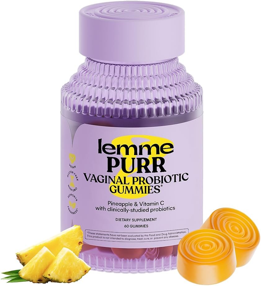 Lemme Purr Vaginal Probiotic Gummies for Women - Balanced pH, Healthy Odor, Yeast Balance & Flora Support + Vitamin C for Immune Health - Tasty Pineapple (60 Count) - Product Image