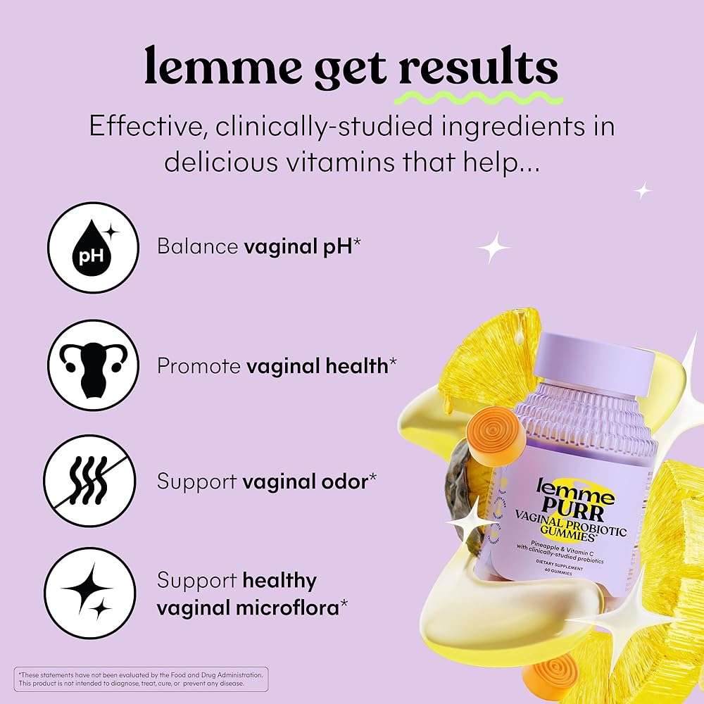 Lemme Purr Vaginal Probiotic Gummies for Women - Balanced pH, Healthy Odor, Yeast Balance & Flora Support + Vitamin C for Immune Health - Tasty Pineapple (60 Count) - Image 2