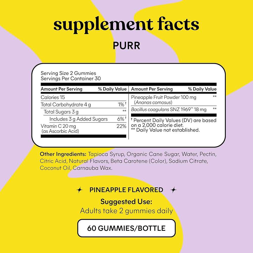 Lemme Purr Vaginal Probiotic Gummies for Women - Balanced pH, Healthy Odor, Yeast Balance & Flora Support + Vitamin C for Immune Health - Tasty Pineapple (60 Count) - Image 5
