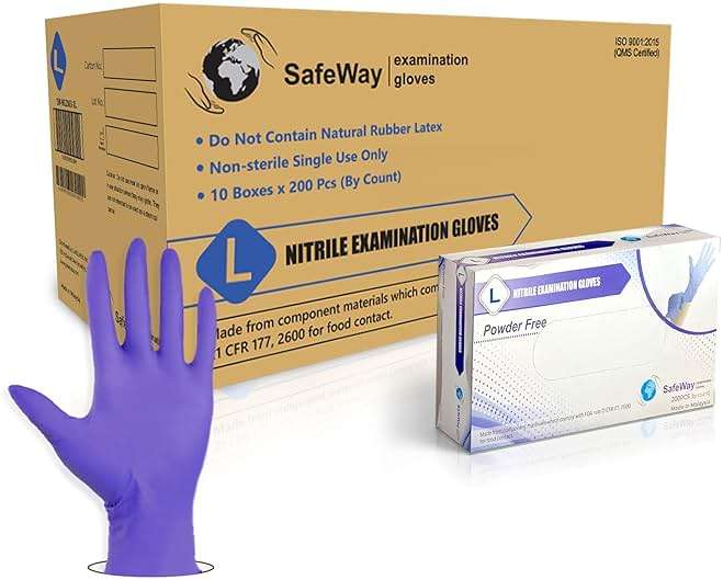 SAFEWAY USA 2000 pcs, 4 Mil Nitrile Disposable Gloves - Multi-Purpose Powder-Free and Non-Latex Textured Fingertips - Image 1