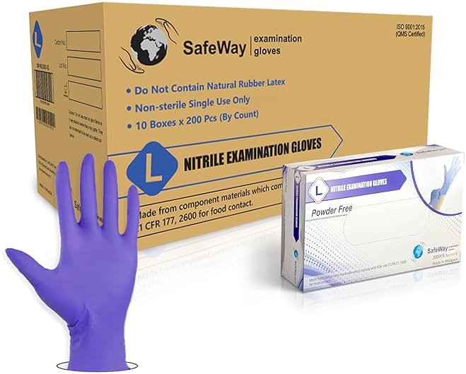 SAFEWAY USA 2000 pcs, 4 Mil Nitrile Disposable Gloves - Multi-Purpose Powder-Free and Non-Latex Textured Fingertips - Product Image