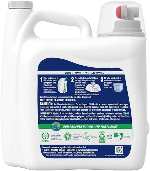 ARM & HAMMER Sensitive Skin Free & Clear, 140 Loads Liquid Laundry Detergent, 140 Fl oz - Image 12
