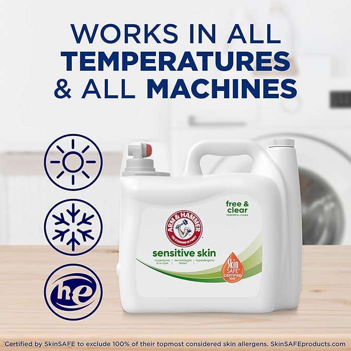 ARM & HAMMER Sensitive Skin Free & Clear, 140 Loads Liquid Laundry Detergent, 140 Fl oz - Image 8