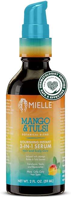 Mielle Organics Mango & Tulsi Nourishing 3-in-1 Hair Serum - Hair & Scalp Serum for Frizz Control, Split Ends & Moisture Balance - Strengthens & Seals Cuticles with Nutrients (12 Fl Oz) - Image 1