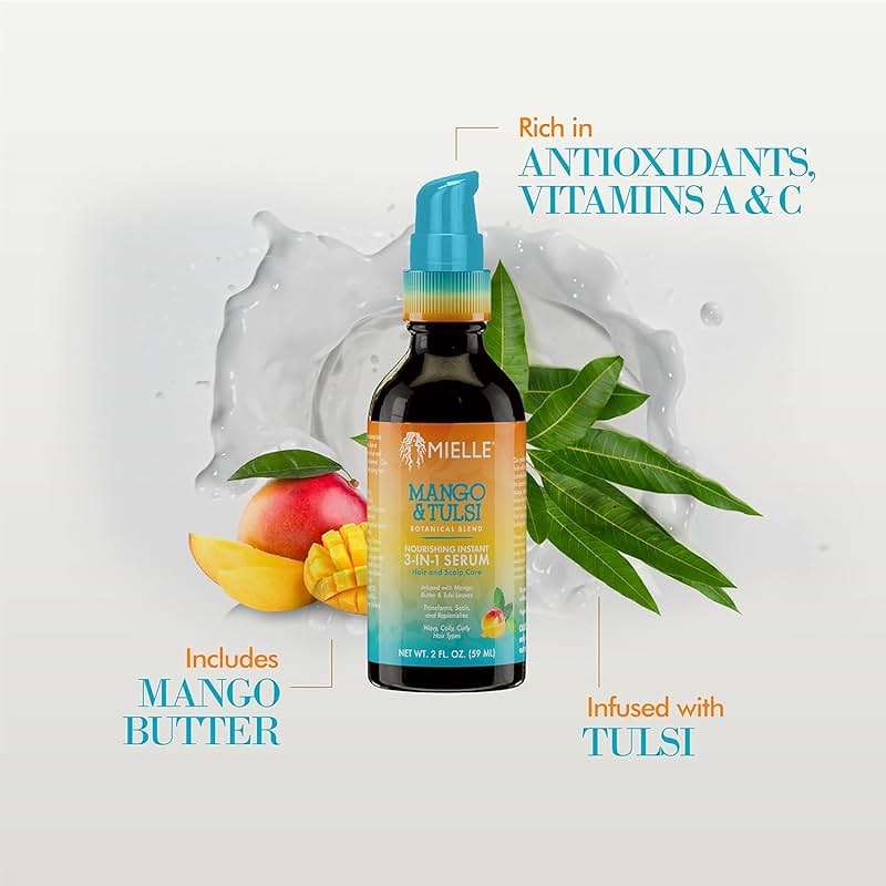 Mielle Organics Mango & Tulsi Nourishing 3-in-1 Hair Serum - Hair & Scalp Serum for Frizz Control, Split Ends & Moisture Balance - Strengthens & Seals Cuticles with Nutrients (12 Fl Oz) - Image 5
