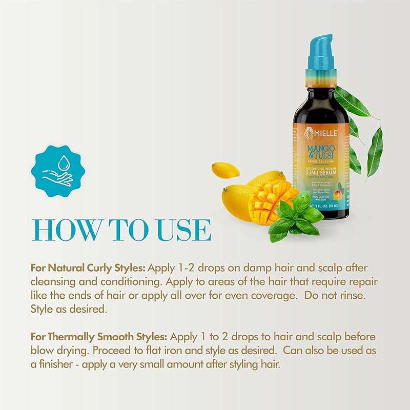 Mielle Organics Mango & Tulsi Nourishing 3-in-1 Hair Serum - Hair & Scalp Serum for Frizz Control, Split Ends & Moisture Balance - Strengthens & Seals Cuticles with Nutrients (12 Fl Oz) - Image 6
