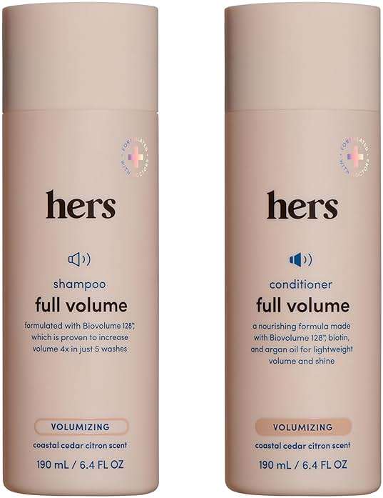 hers Full Volume Shampoo & Conditioner Set - Biovolume 128 & Biotin Formula - Volumizing, Shine-Boosting Hair Care - Paraben-Free - Coastal Cedar Citron Scent - 6.4 Fl Oz, 2 Count - Image 1