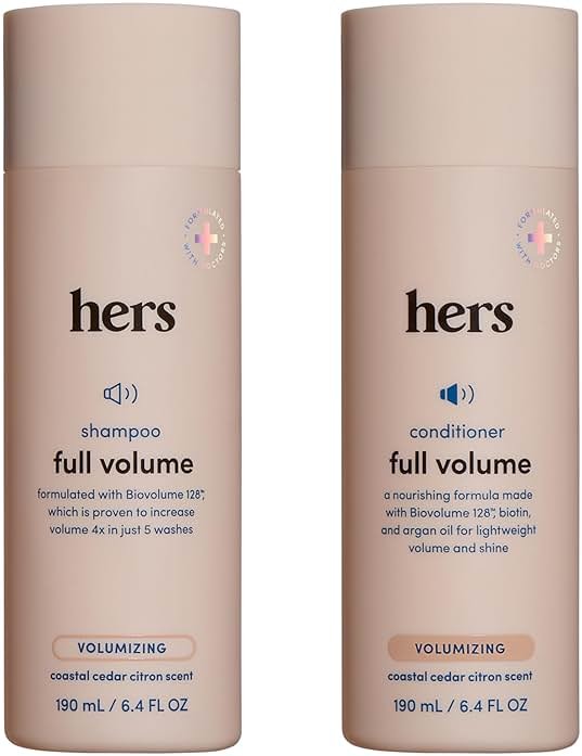 hers Full Volume Shampoo & Conditioner Set - Biovolume 128 & Biotin Formula - Volumizing, Shine-Boosting Hair Care - Paraben-Free - Coastal Cedar Citron Scent - 6.4 Fl Oz, 2 Count - Product Image