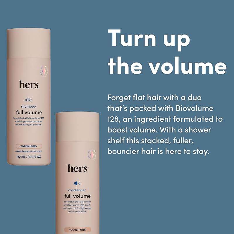 hers Full Volume Shampoo & Conditioner Set - Biovolume 128 & Biotin Formula - Volumizing, Shine-Boosting Hair Care - Paraben-Free - Coastal Cedar Citron Scent - 6.4 Fl Oz, 2 Count - Image 2