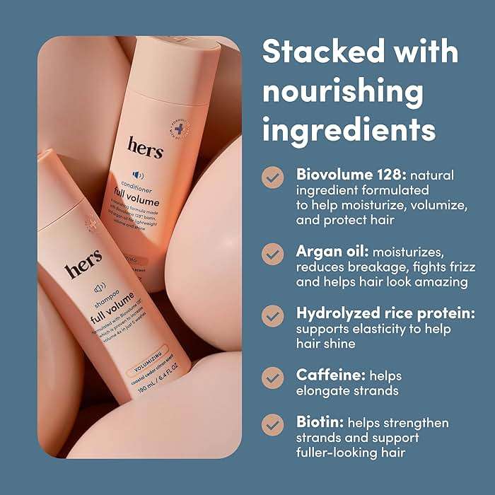 hers Full Volume Shampoo & Conditioner Set - Biovolume 128 & Biotin Formula - Volumizing, Shine-Boosting Hair Care - Paraben-Free - Coastal Cedar Citron Scent - 6.4 Fl Oz, 2 Count - Image 4