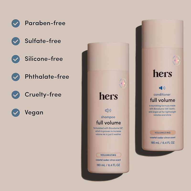 hers Full Volume Shampoo & Conditioner Set - Biovolume 128 & Biotin Formula - Volumizing, Shine-Boosting Hair Care - Paraben-Free - Coastal Cedar Citron Scent - 6.4 Fl Oz, 2 Count - Image 5