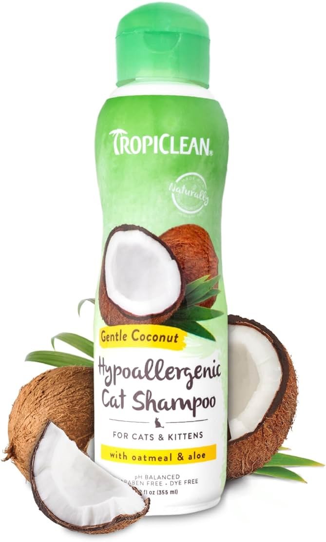 TropiClean Gentle Kitten & Cat Shampoo, Pet Shampoo for Allergies & Sensitive Skin, Made in USA, Gentle Coconut Scent, Safe for Puppies & Dogs, 12oz. - Product Image