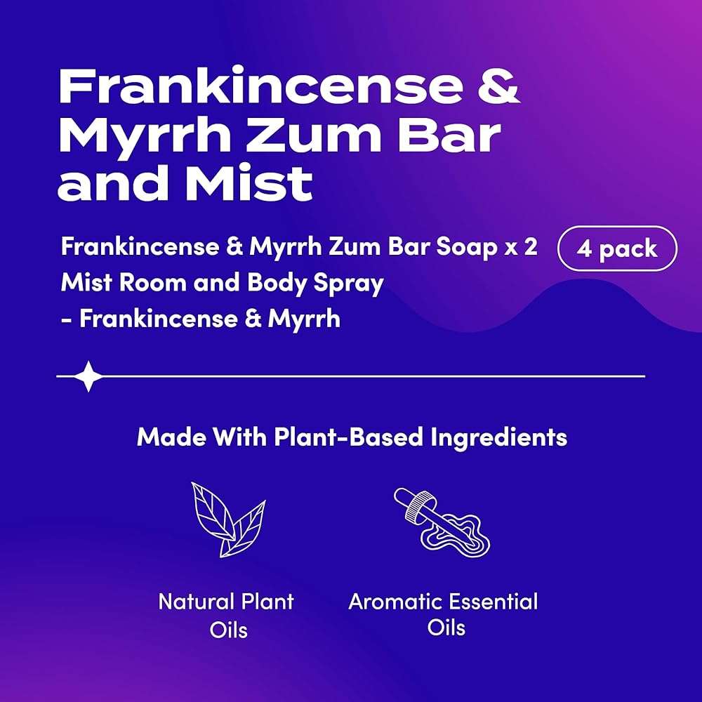 Indigo Wild Zum Bundle - Zum Bar Goat's Milk Soaps & Zum Mist - Soap Bars & Room & Body Spray - Perfect for Self-Care - Frankincense & Myrrh Scent - 2 Soap Bars (3 oz) & 1 Zum Mist (4 fl oz) - Image 2