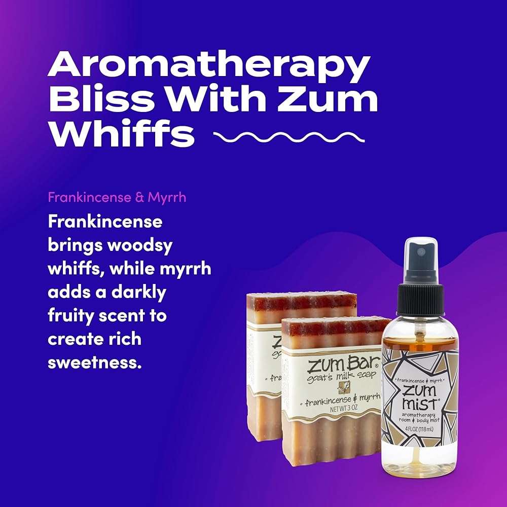 Indigo Wild Zum Bundle - Zum Bar Goat's Milk Soaps & Zum Mist - Soap Bars & Room & Body Spray - Perfect for Self-Care - Frankincense & Myrrh Scent - 2 Soap Bars (3 oz) & 1 Zum Mist (4 fl oz) - Image 3