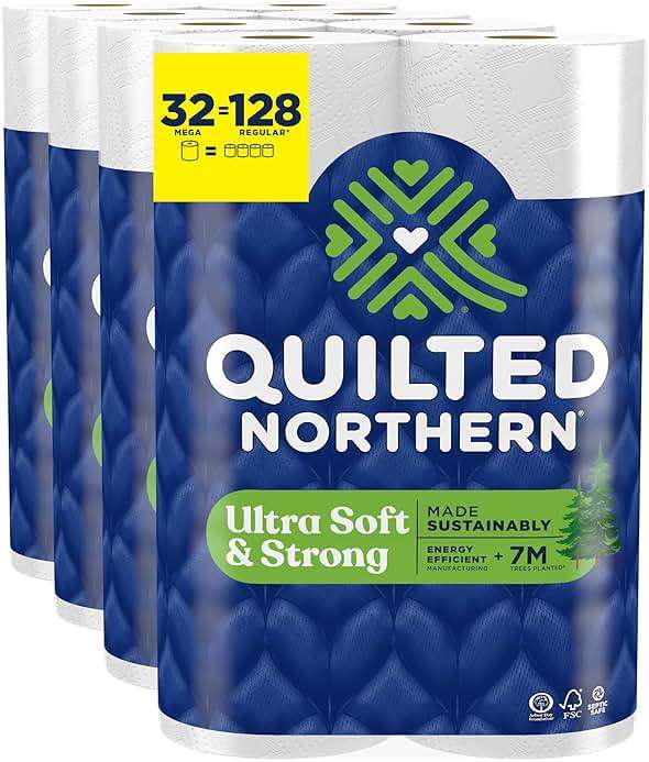 Quilted Northern Ultra Soft & Strong Toilet Paper, 32 Mega Rolls = 128 Regular Rolls, 5X Stronger*, Premium Soft Toilet Tissue - Image 1