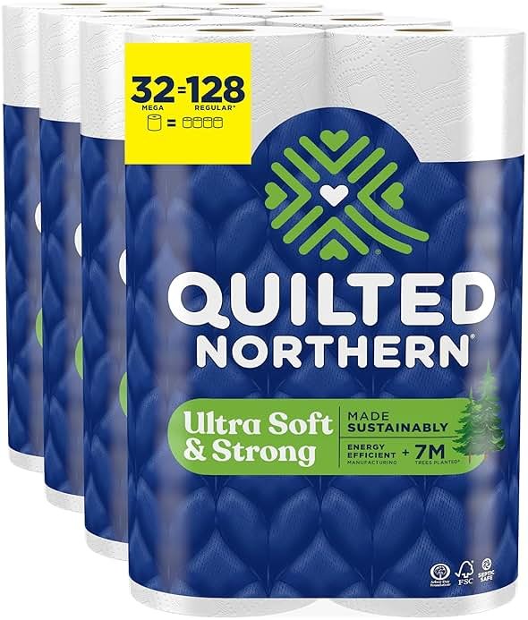 Quilted Northern Ultra Soft & Strong Toilet Paper, 32 Mega Rolls = 128 Regular Rolls, 5X Stronger*, Premium Soft Toilet Tissue - Product Image