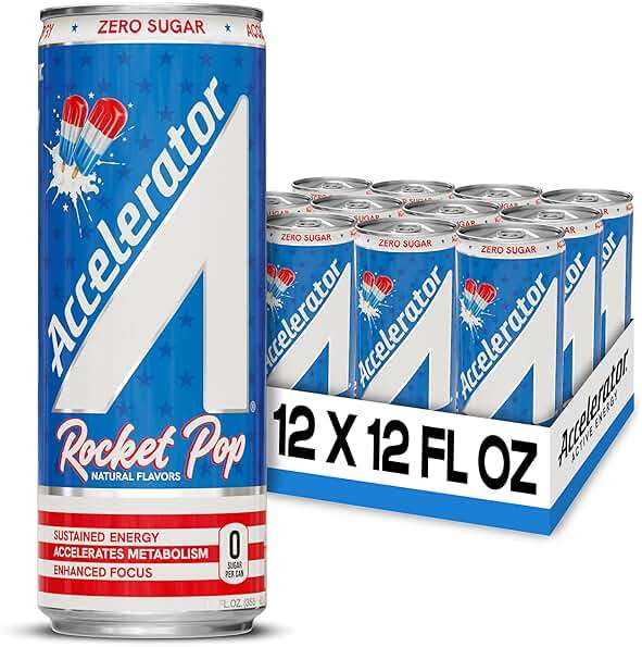 Accelerator Active Energy Drink, Rocket Pop 12oz can (12 pack) | Zero Sugar, Sustained Energy from 100% Natural Caffeine (200mg from Green Coffee Bean & Green Tea extract) - Image 1