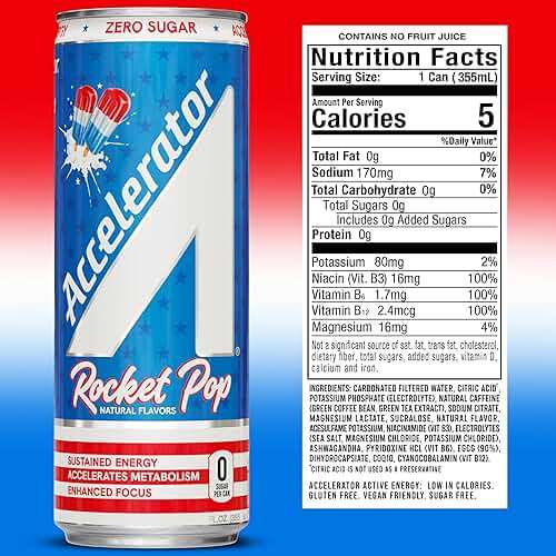 Accelerator Active Energy Drink, Rocket Pop 12oz can (12 pack) | Zero Sugar, Sustained Energy from 100% Natural Caffeine (200mg from Green Coffee Bean & Green Tea extract) - Image 2