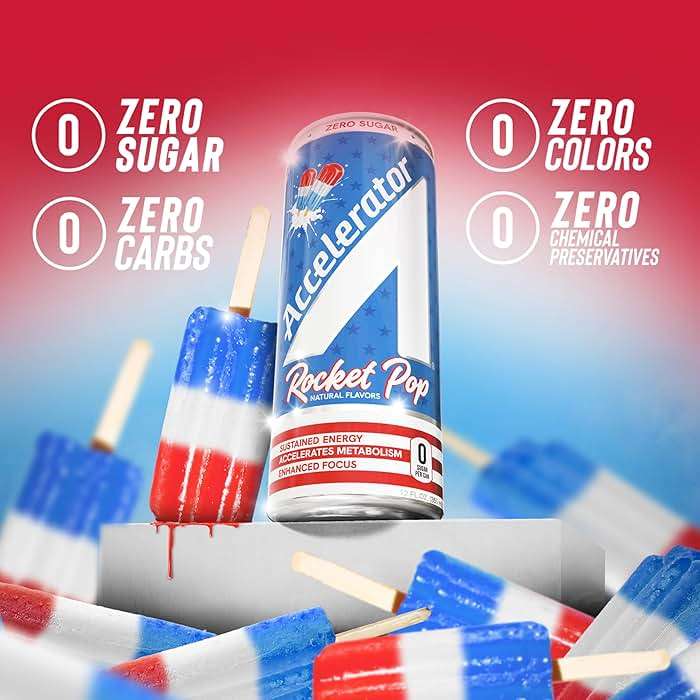 Accelerator Active Energy Drink, Rocket Pop 12oz can (12 pack) | Zero Sugar, Sustained Energy from 100% Natural Caffeine (200mg from Green Coffee Bean & Green Tea extract) - Image 3