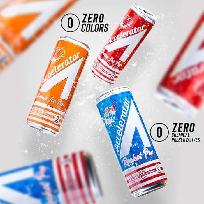 Accelerator Active Energy Drink, Rocket Pop 12oz can (12 pack) | Zero Sugar, Sustained Energy from 100% Natural Caffeine (200mg from Green Coffee Bean & Green Tea extract) - Image 6