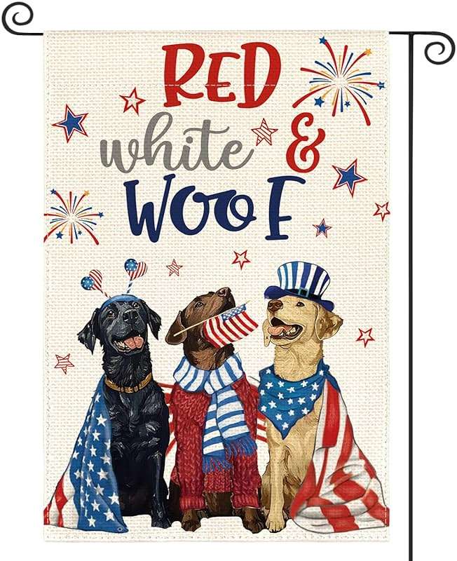 AVOIN colorlife Patriotic 4th of July Dogs Garden Flag 12x18 Inch Double Sided, Memorial Day Independence Day American Stars and Stripes Yard Outdoor Decoration - Image 1