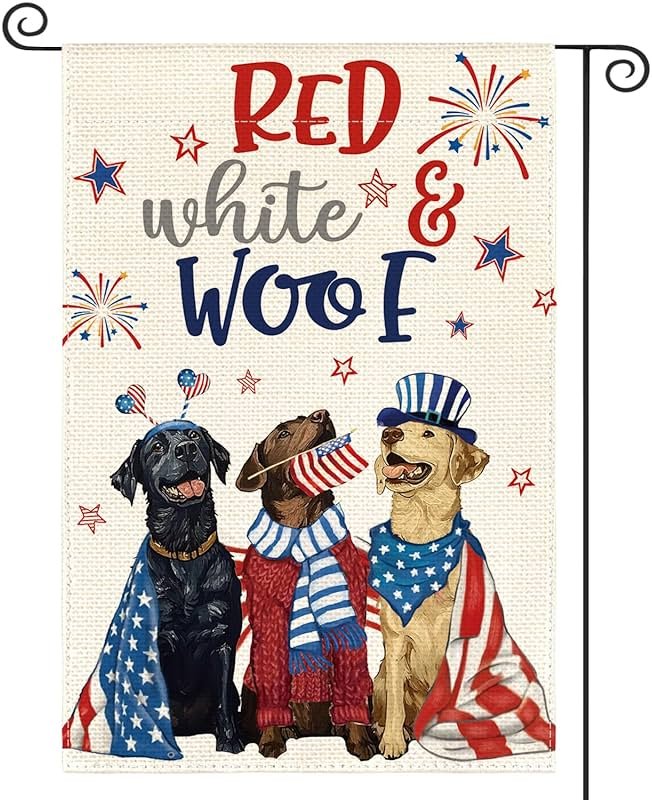 AVOIN colorlife Patriotic 4th of July Dogs Garden Flag 12x18 Inch Double Sided, Memorial Day Independence Day American Stars and Stripes Yard Outdoor Decoration - Product Image