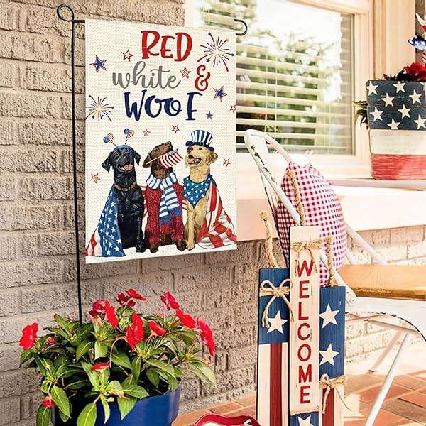 AVOIN colorlife Patriotic 4th of July Dogs Garden Flag 12x18 Inch Double Sided, Memorial Day Independence Day American Stars and Stripes Yard Outdoor Decoration - Image 4