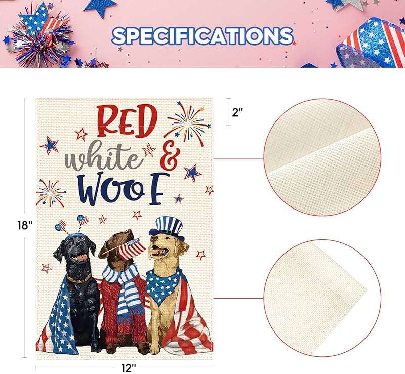 AVOIN colorlife Patriotic 4th of July Dogs Garden Flag 12x18 Inch Double Sided, Memorial Day Independence Day American Stars and Stripes Yard Outdoor Decoration - Image 5