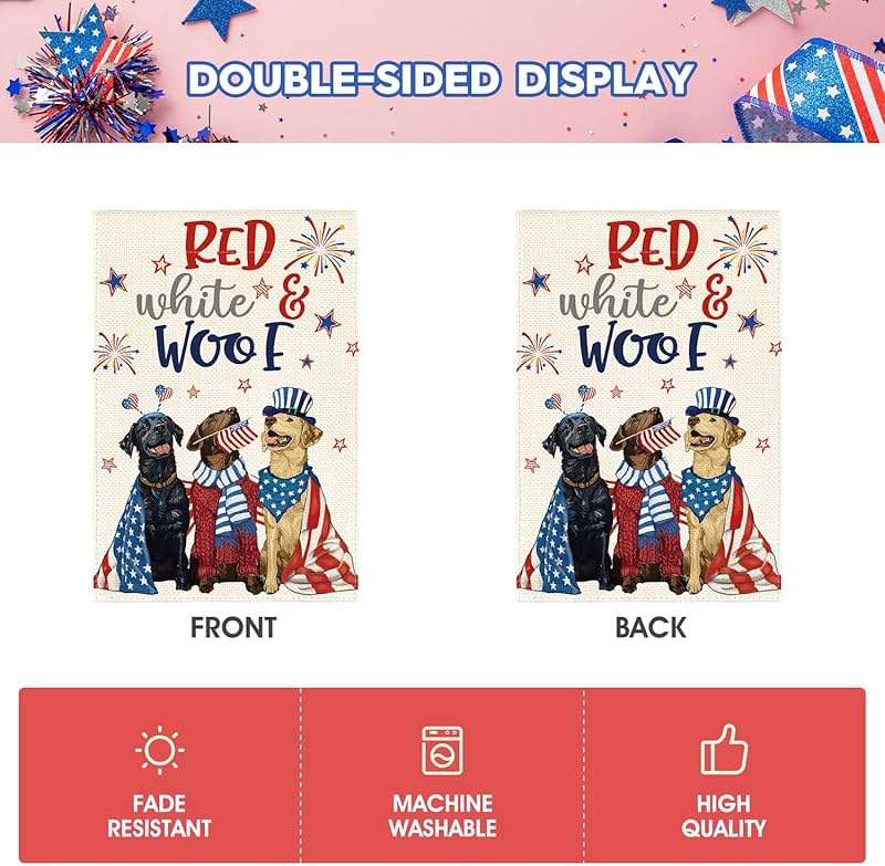 AVOIN colorlife Patriotic 4th of July Dogs Garden Flag 12x18 Inch Double Sided, Memorial Day Independence Day American Stars and Stripes Yard Outdoor Decoration - Image 6