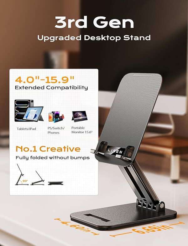 LISEN Tablet Stand, for iPad Stand Tablet Holder for Desk, Desk Accessories for Men Dorm Essentials Portable Monitor Stand for Apple iPad mini Accessories Switch Kindle - Image 2