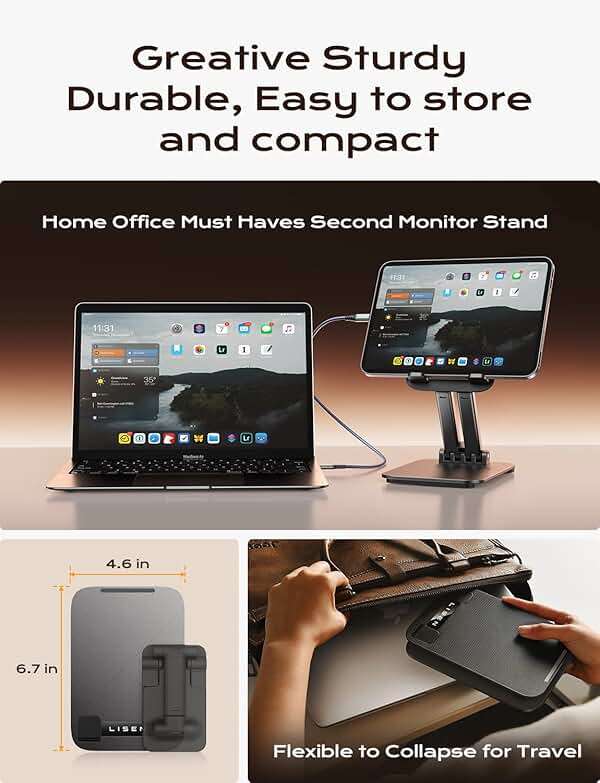 LISEN Tablet Stand, for iPad Stand Tablet Holder for Desk, Desk Accessories for Men Dorm Essentials Portable Monitor Stand for Apple iPad mini Accessories Switch Kindle - Image 3