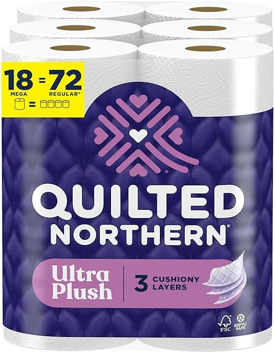 Quilted Northern Ultra Plush Toilet Paper, 18 Mega Rolls = 72 Regular Rolls, 4X More Absorbent*, 3-Ply Soft Toilet Tissue - Product Image
