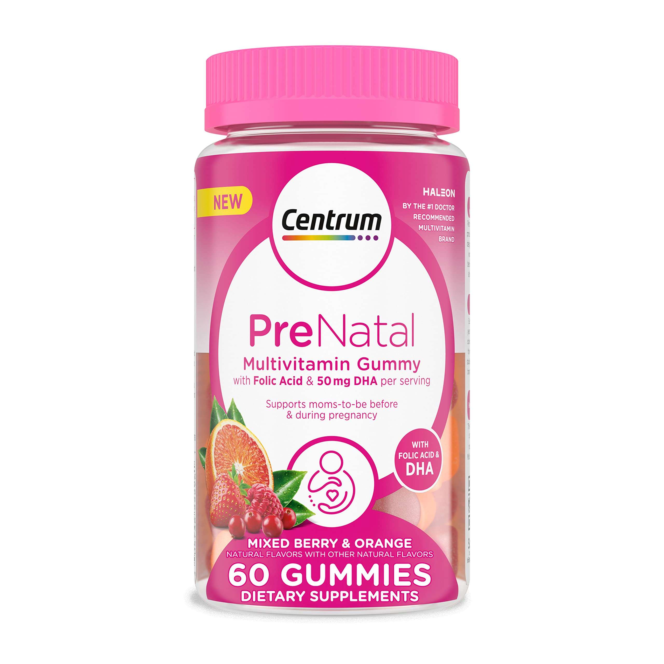 Centrum Prenatal Multivitamin Gummies with DHA and Folic Acid, Mixed Berry and Orange Flavors - 60 Count, 30 Day Supply - Image 1