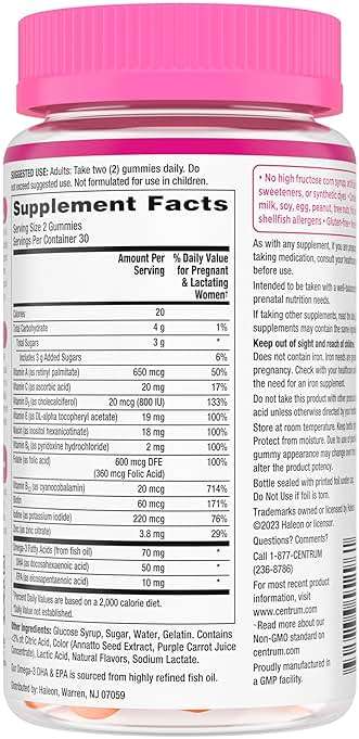 Centrum Prenatal Multivitamin Gummies with DHA and Folic Acid, Mixed Berry and Orange Flavors - 60 Count, 30 Day Supply - Image 12