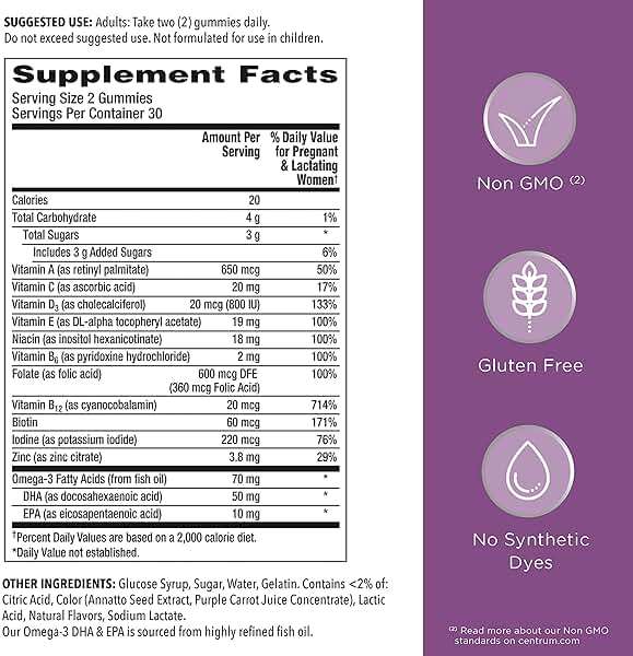 Centrum Prenatal Multivitamin Gummies with DHA and Folic Acid, Mixed Berry and Orange Flavors - 60 Count, 30 Day Supply - Image 8