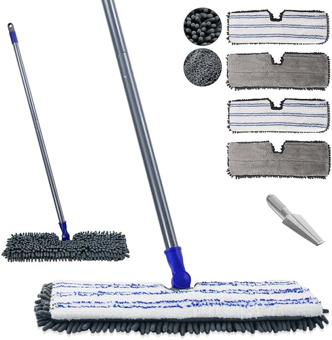 Masthome Microfiber Mops for Floor Cleaning,Dust Mop with 4 Reusable Pads,Flat Flip Mops for Wet & Dry Use,Professional Microfiber Mop for Hardwood, Laminate,Tile Floor Cleaning-1 Scraper - Product Image