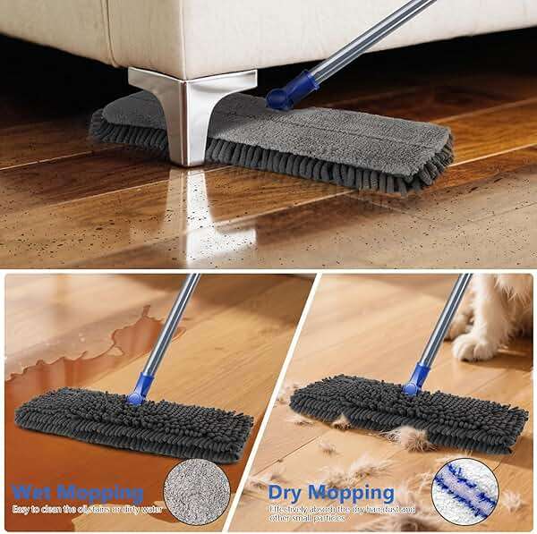 Masthome Microfiber Mops for Floor Cleaning,Dust Mop with 4 Reusable Pads,Flat Flip Mops for Wet & Dry Use,Professional Microfiber Mop for Hardwood, Laminate,Tile Floor Cleaning-1 Scraper - Image 5
