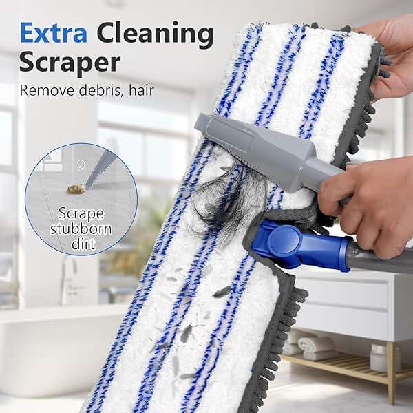 Masthome Microfiber Mops for Floor Cleaning,Dust Mop with 4 Reusable Pads,Flat Flip Mops for Wet & Dry Use,Professional Microfiber Mop for Hardwood, Laminate,Tile Floor Cleaning-1 Scraper - Image 6