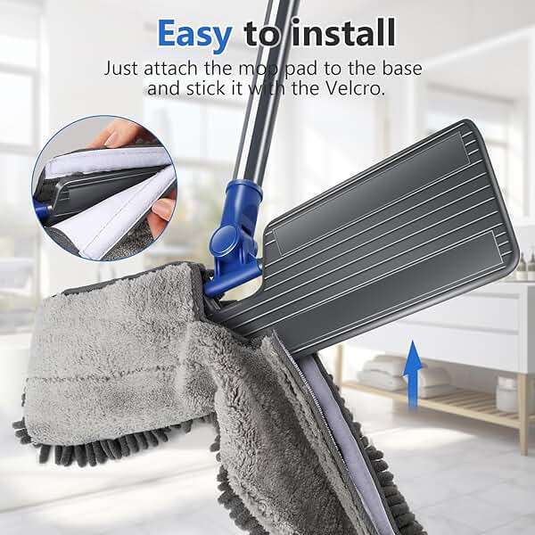 Masthome Microfiber Mops for Floor Cleaning,Dust Mop with 4 Reusable Pads,Flat Flip Mops for Wet & Dry Use,Professional Microfiber Mop for Hardwood, Laminate,Tile Floor Cleaning-1 Scraper - Image 7