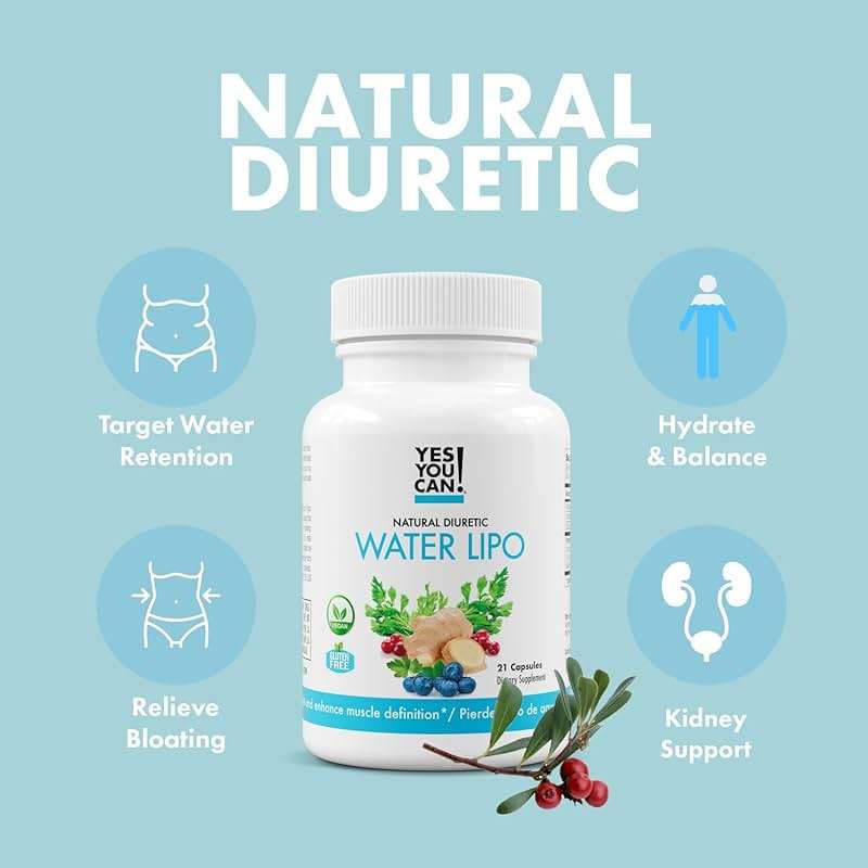 Yes You Can! Natural Water Lipo Pills - Diuretic Cleanse with Electrolytes & Vitamins - Helps with Water Retention - Gluten-Free, 21 Capsules Per Bottle (2 Pack) - Image 2
